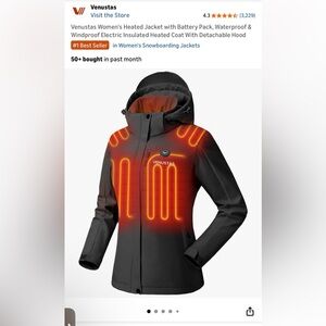 Venustas black Women's Heated Jacket with Detachable Hood size XL